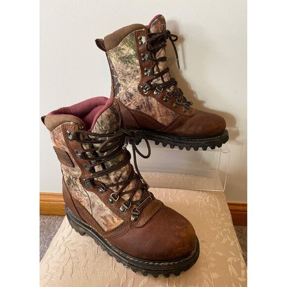 Cabelas Youth Brown & Camo Lace-Up Hunting Boots Size 3 - Picture 2 of 6